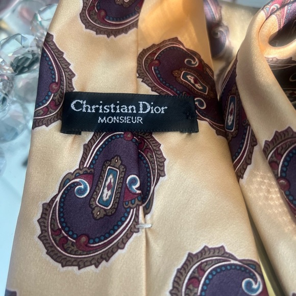 Christian Dior vintage Monsieur Paisley gold  100% Silk Tie - Picture 4 of 8